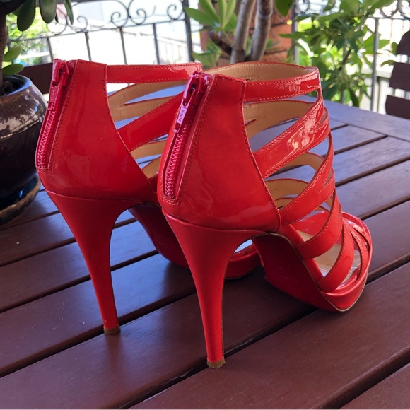 Authentic Christian Louboutin Fernando 120mm Strappy Patent Orange Heels EU37 - Picture 6 of 12